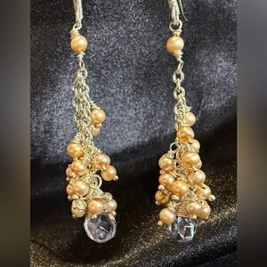 Beautiful Handcrafted Sterling Silver Seed Pearl & Aquamarine Earrings.